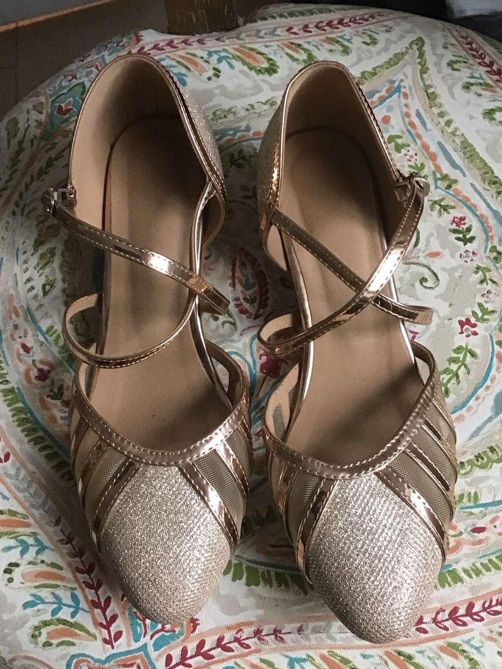 Gold Strappy Closed-Toe Women's professional dance heels